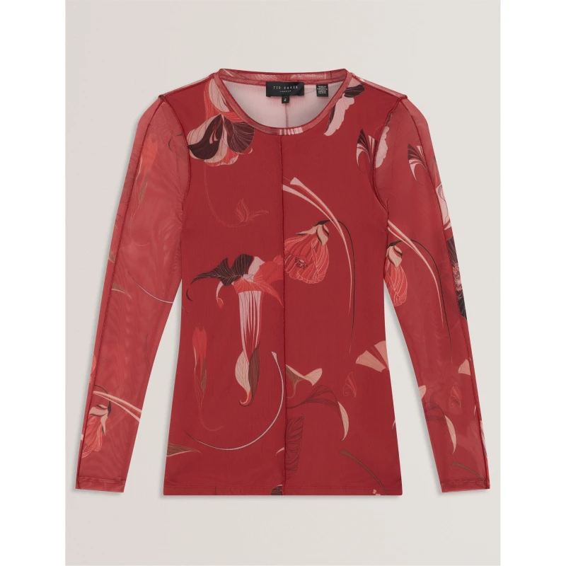 Image of Ted Baker Womens Fitted Mesh T-Shirt Red female 8 (XS)