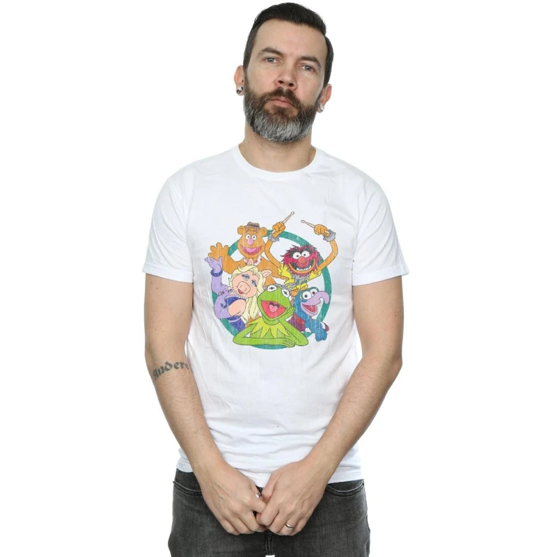 Image of Disney Men The Muppets Group Circle T-Shirt in White Size: Small White S Male 5059308677211