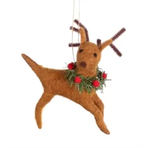 Image of Reindeer with Wreath Felt Decoration
