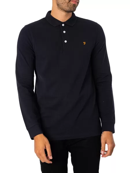 Image of Farah Blanes Longsleeved Polo Shirt True Navy S