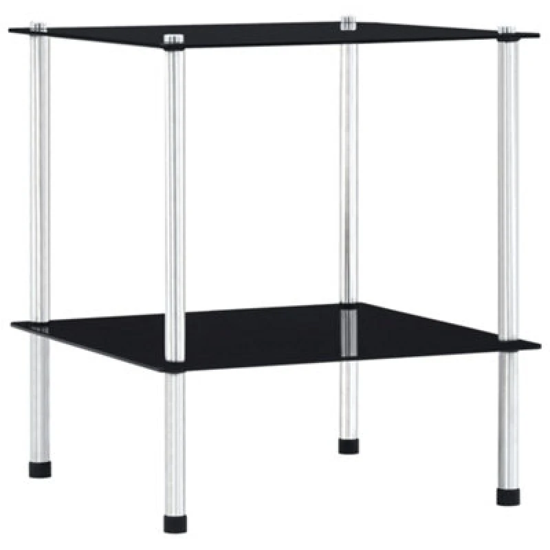 Image of vidaXL 2-Tier Shelf Black Tempered Glass Kitchen Worktop Spice Organiser Rack
