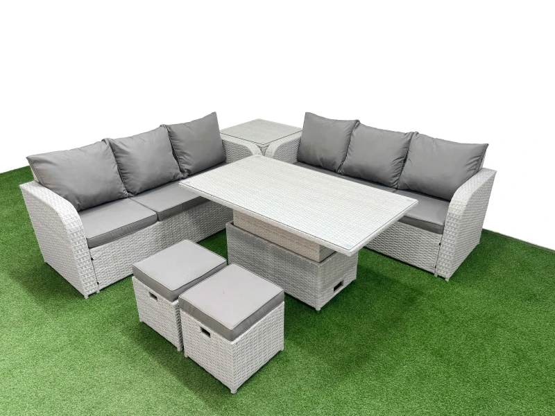 Image of FIMOUS Fimous - Outdoor Garden Furniture Sets 8 Seater Wicker Rattan Furniture Sofa Sets with Adjustable Lifting Dining or Coffee Table high Back Loun