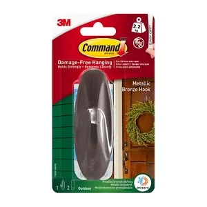 Image of 3M Command Modern Bronze Metal effect Plastic Large Single Hook (H)104mm (W)38mm (Max. Weight)2.2kg