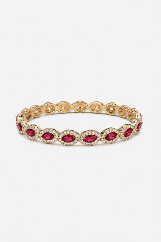 Image of Jon Richard Womens Gold Plated & Ruby Navette Stretch Bracelet Gold Female One Size