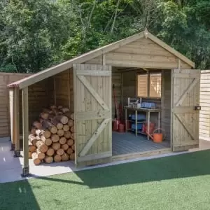 image of Forest Garden Timberdale 10 x 8ft Double Door Apex Shed & Log Store with Assembly