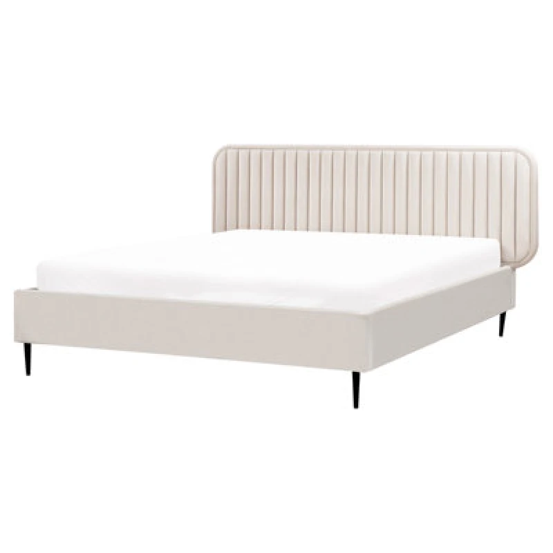 Image of Beliani Bed Velvet Brin 160 X 200 Cm (Eu King Size) Beige