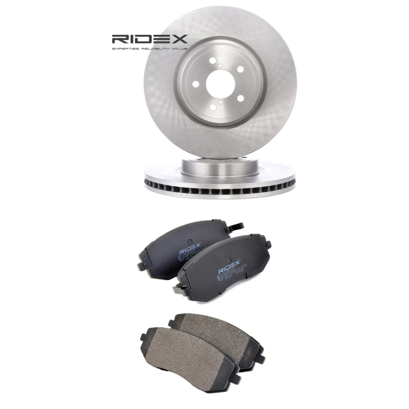Image of RIDEX 3405B2641 Brake disc and pads set Front Axle, Brake Disc Type: Vented, with acoustic wear warning Brake Set,disc brakes (3405)