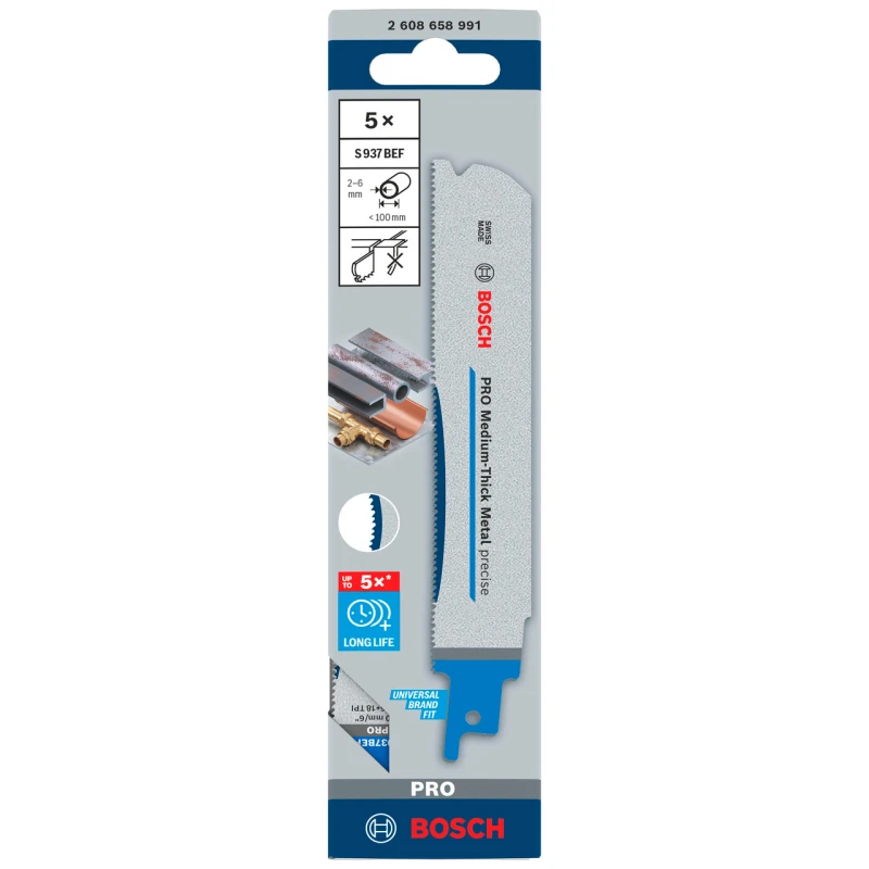 Image of Bosch PRO S937BEF Medium Thick Metal Reciprocating Saw Blade 2608658991 Qty: Pack of 5