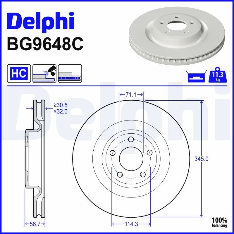 Image of DELPHI Brake disc DELPHI BG9648C