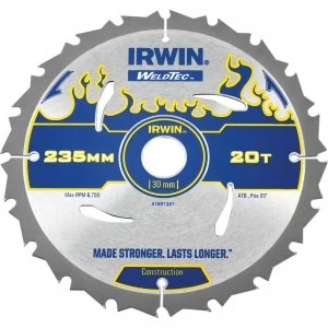 Image of Irwin Weldtec Construction Saw Blade 235mm 20T 30mm