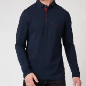 Barbour Tartan Mens Evin Long Sleeved Polo Shirt - Navy - L