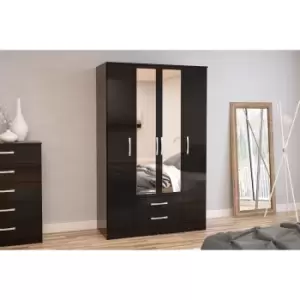 image of Birlea Lynx 4 Door 2 Drawer Wardrobe With Mirror Black