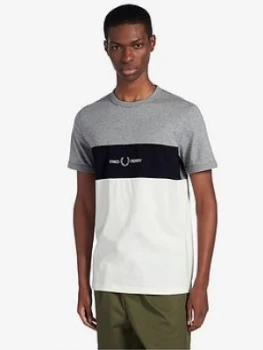 Image of Fred Perry Graphic Embroidered T-Shirt - Grey Marl, Size 2XL, Men