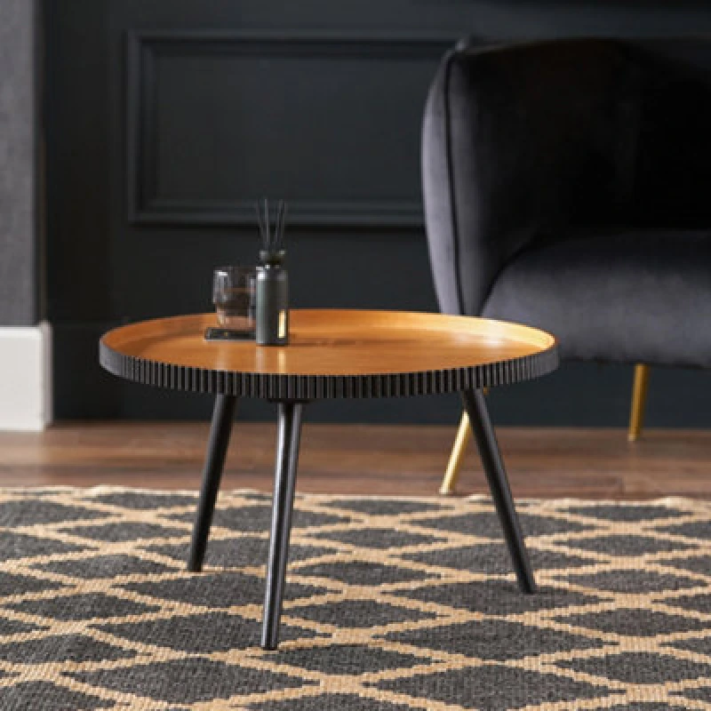 Image of Pacific Lifestyle Round Tripod Wood Coffee Table With Ribbed Edge