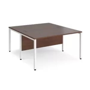 image of Office Desk 2 Person Rectangular Desk 1400mm Walnut Tops With White Frames 1600mm Depth Maestro 25