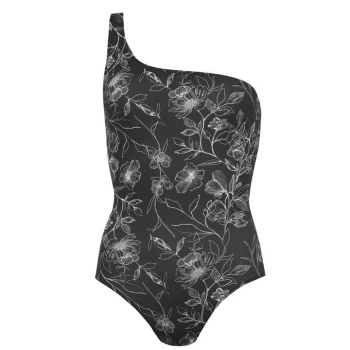 image of Firetrap One Shoulder Swimsuit Ladies - Black L Flwr Pr