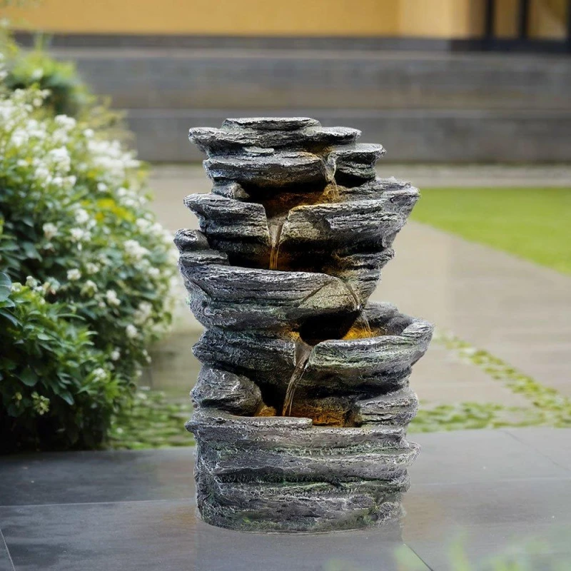 Image of Breeins Garden Outdoor LED Fountain Rockery Decor Grey unisex One size