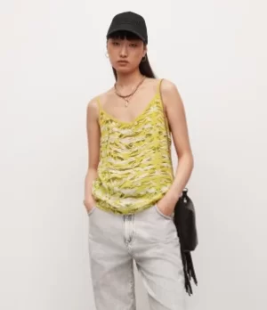 Image of AllSaints Womens Tami Oniyuri Top, Yellow/White, Size: 8