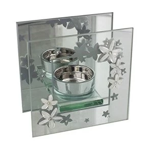 image of Sophia Glass & Flower Single Tealight Holder