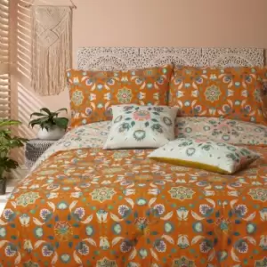 Image of Furn. Folk Floral Print Cushion Orange/Green/Yellow