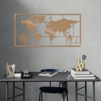 Image of World Map Metal Decor 7 - Copper Copper Decorative Metal Wall Accessory