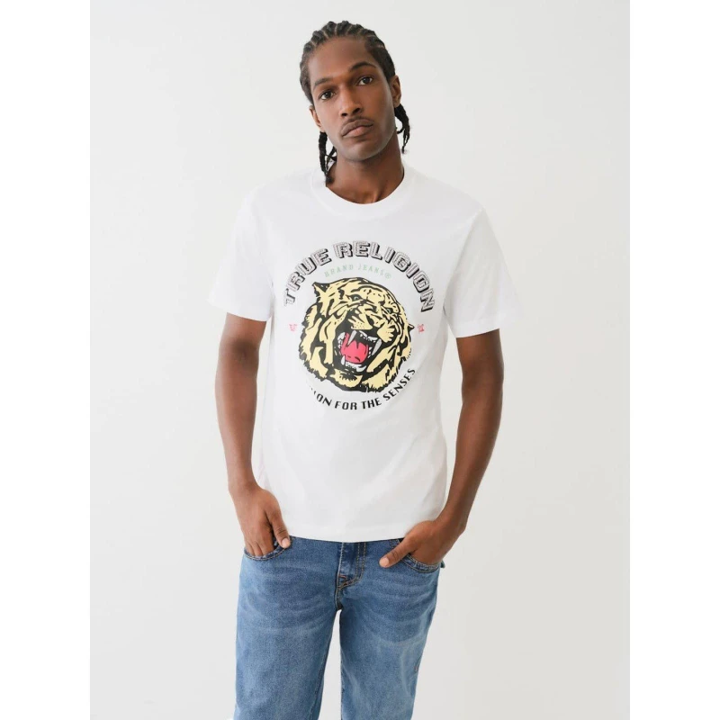 Image of True Religion Mens Tiger Face Regular Fit T-Shirt Optic White male S