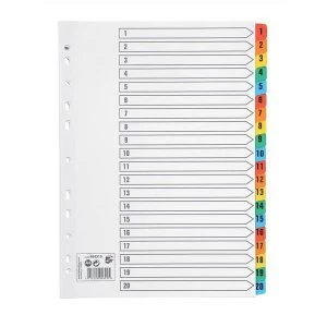 image of 5 Star Office Index 150gsm Card with Coloured Mylar Tabs 1 20 A4 White