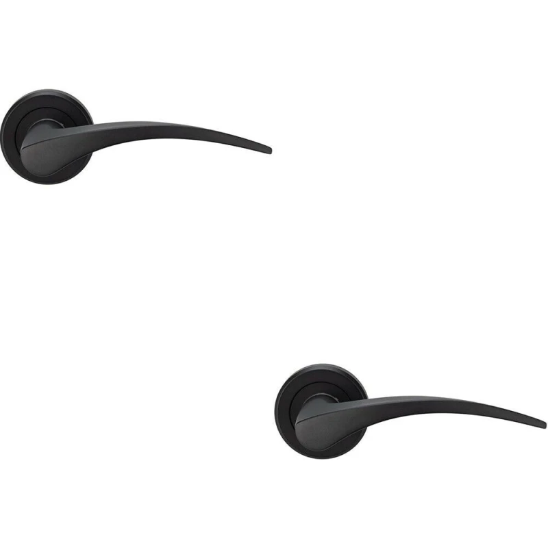 Image of Loops 2x PAIR Arched Tapered Handle on Round Rose Concealed Fix Matt Black Finish Black