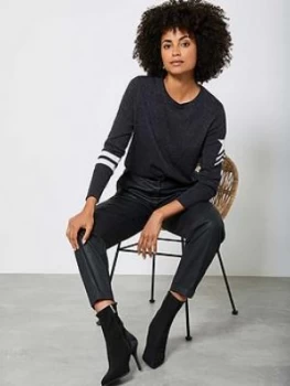 Image of Mint Velvet Military Long Sleeve Top - Charcoal Grey