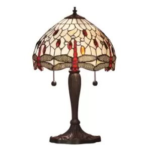 Image of Dragonfly 2 Light Small Table Lamp Dark Bronze, Beige, Tiffany Style Glass, E27