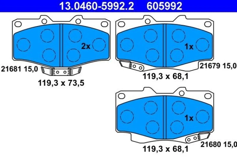 Image of ATE 13.0460-5992.2 Brake pad set with acoustic wear warning Brake Pad Set,disc brake (402)