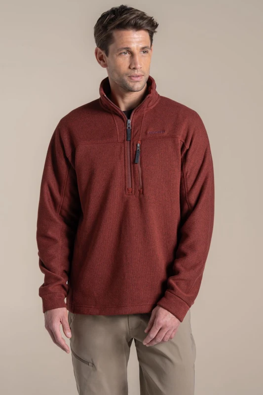 Image of Craghoppers Craghoppers Men Torney Half-Zip Knit-Look Insulating Active Fleece in Red Size: Small Red S Male 5063260131339