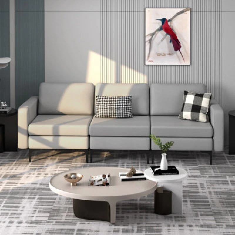 Image of Costway 3-Seat Sofa Upholstered Modular Sofa Couch With Magazine Caddy Holder