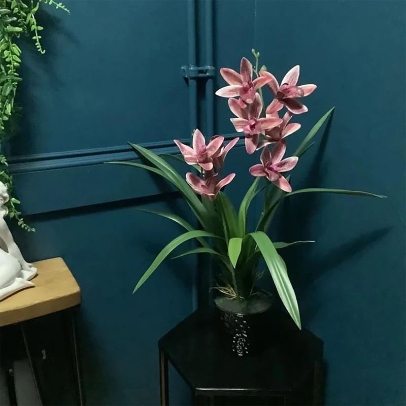 Image of Leaf 50cm Dark Pink Artificial Orchid in Ceramic Planter Dark Pink unisex