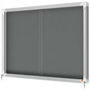 image of Nobo Premium Plus Felt Lockable Notice Board 8xA4 Grey Sliding 1915336