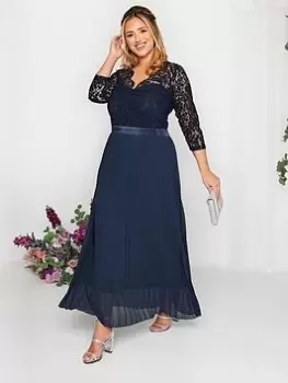 Image of Yours Occasion Lace Wrap Pleat Maxi Dress, Navy, Size 20, Women
