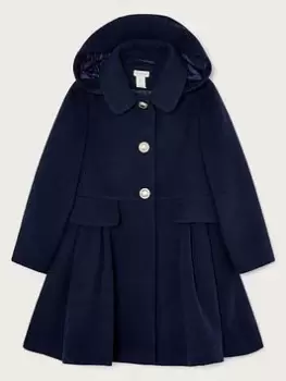 image of Monsoon Girls S.E.W. Flap Pocket Hooded Coat - Navy, Size 3-4 Years, Women