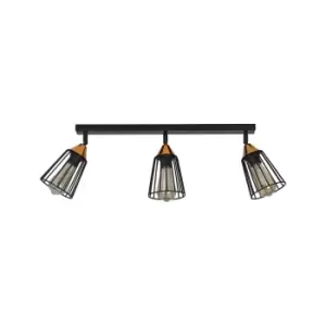 image of Vesta Black Ceiling Spotlight Bar Wire Dome Shades 3x E27