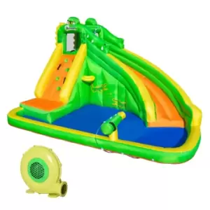 image of Outsunny Kids Bounce Castle Slide Basket Pool Gun Climbing Wall With Inflator