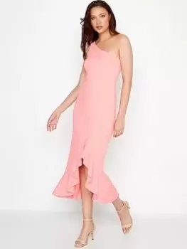Image of Long Tall Sally Coral One Shoulder Frill Dress, Orange, Size 12, Women
