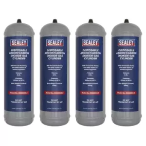 image of Sealey 430g 2.2L, Disposable Argon/Carbon Dioxide Gas Cylinder - Pack of 4