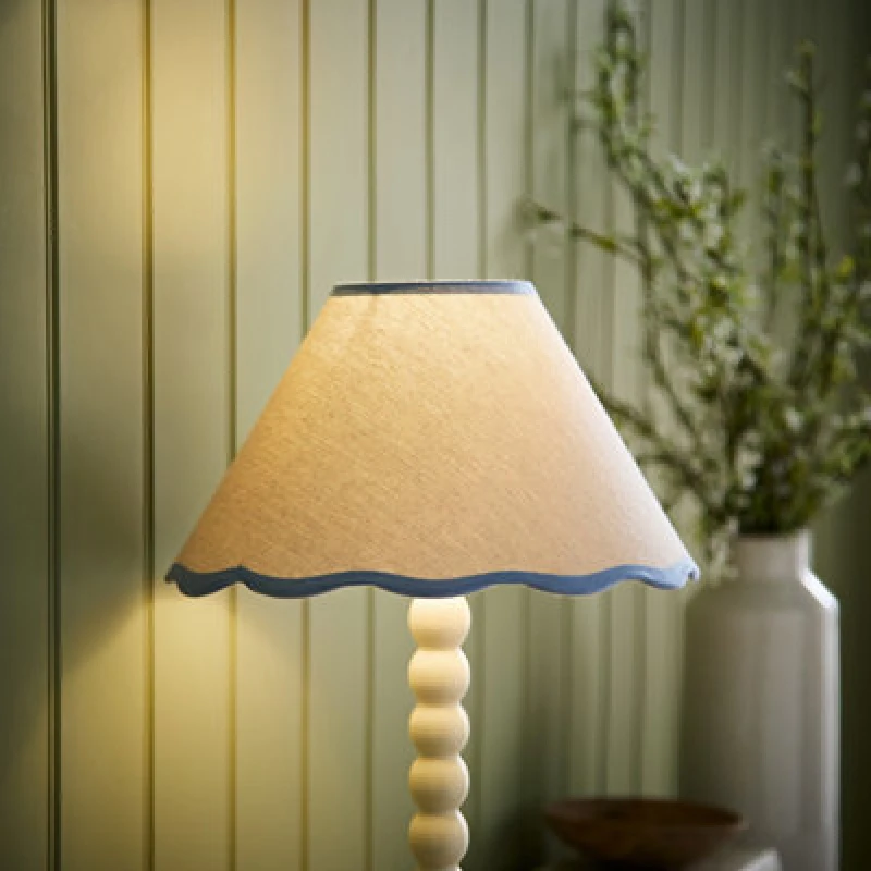 Image of VALUELIGHTS Small Lampshade Natural Linen Tapered Shade Scallop Pastel Trim Easy Fit Light 26791