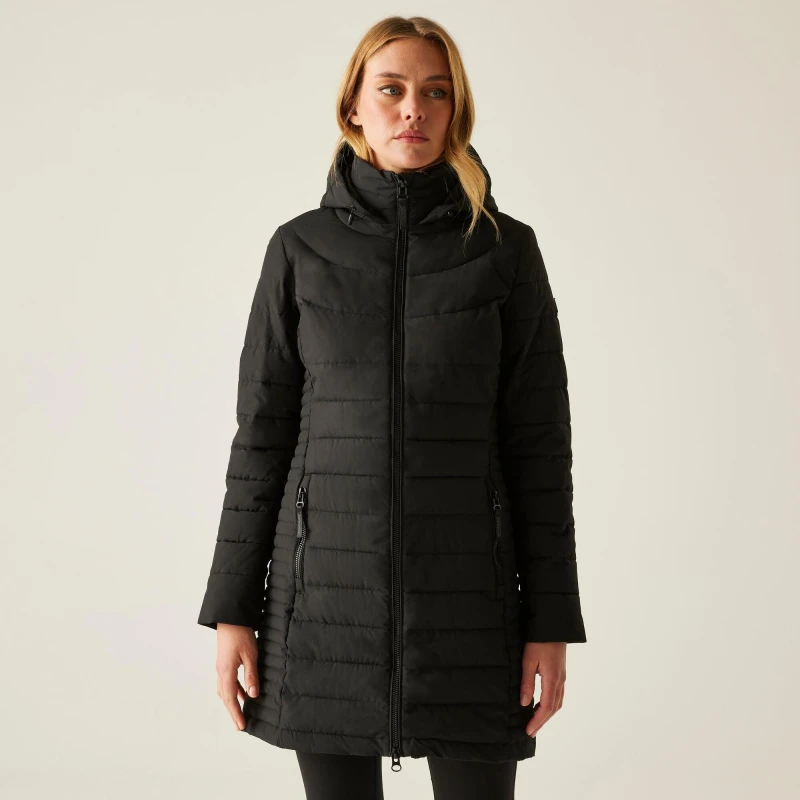 Image of Womens long hooded down jacket Regatta Andria Noir Female 40