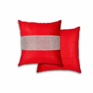 Image of Emma Barclay Eclat - Diamante Panel 43Cm Velvet Cushion (pair) Cover In Red