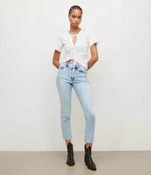 Image of AllSaints Womens Imogen Mid-Rise Slim Jeans, Blue, Size: 30