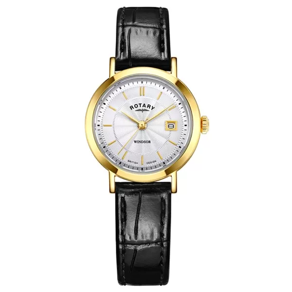 image of Rotary LS05423/70 Windsor Gold Plated Black Strap Watch - W64134