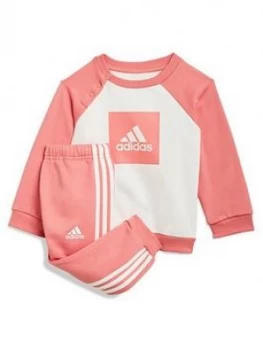 Image of Boys, adidas Infant 3 Stripe Logo Jogger Set - Pink/White , Pink/White, Size 0-3 Months