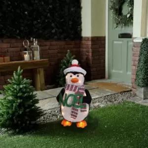 Image of Festive 55cm Battery Operated Lit Penguin With Red Hat 25 Warm White LEDs