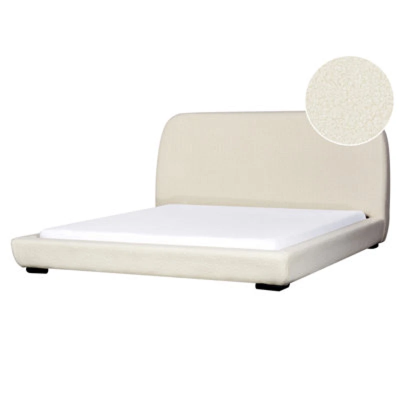 Image of Beliani Bed Boucle Roisel 180 X 200 Cm (Eu Super King) Light Beige