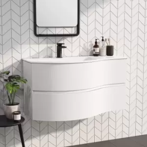 image of 1000mm White Wall Hung Left Hand Curved Vanity Unit with Basin - Tulum